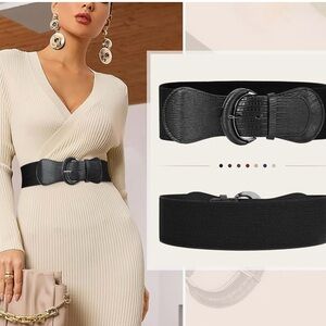JASGOOD Stretchy Wide Elastic Waist Belt Size S Black Silver Buckle